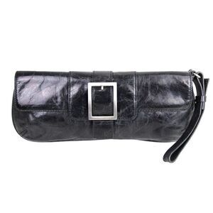 Kenneth Cole NY BLACK GENUINE LEATHER MEDIUM FLAP PURSE CLUTCH WALLET WRISTLET